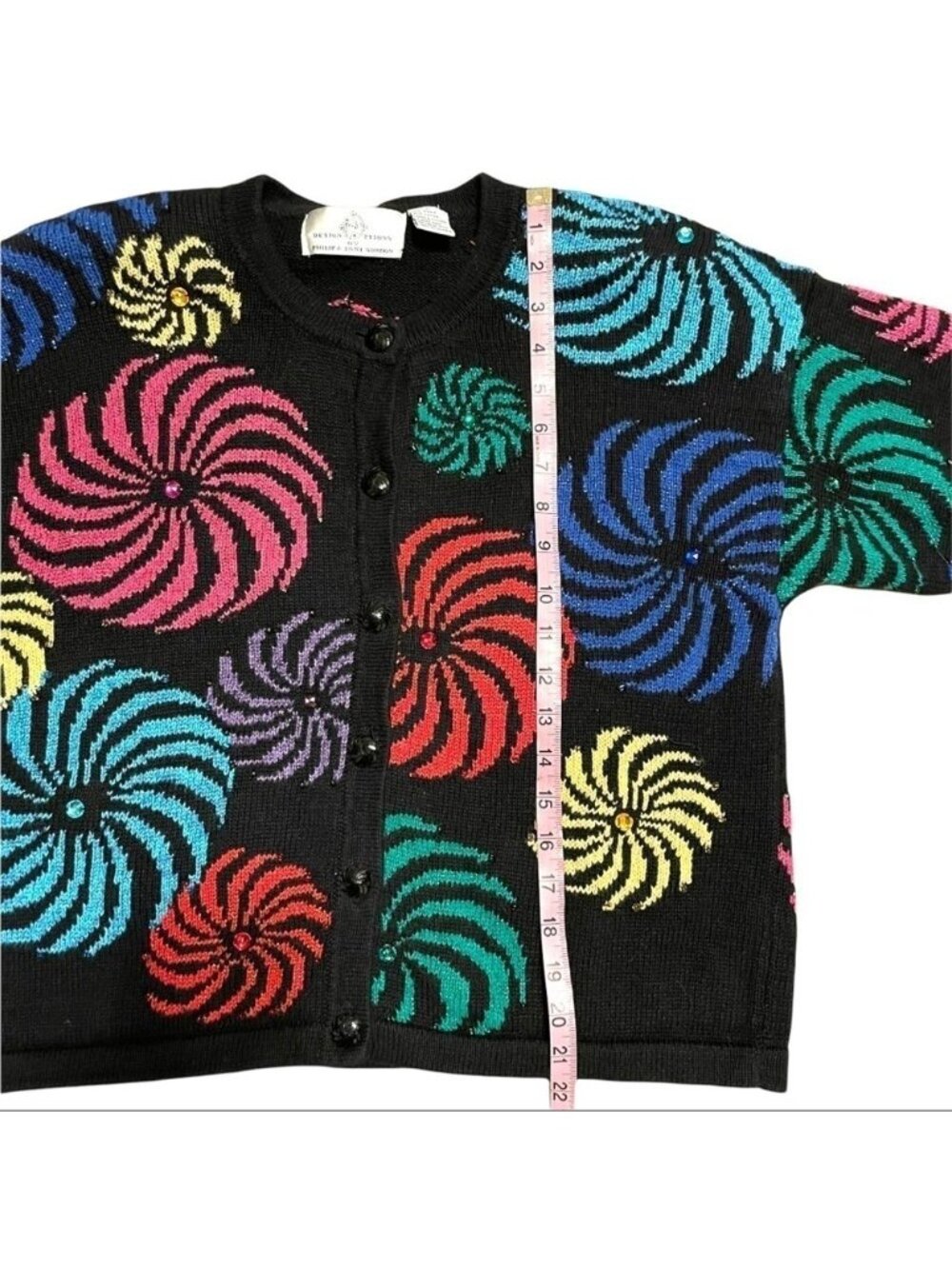 Vtg Design Options Cardigan Sweater Large Phillip Jane Gordon Pinkwheel Swirls - Picture 5 of 12